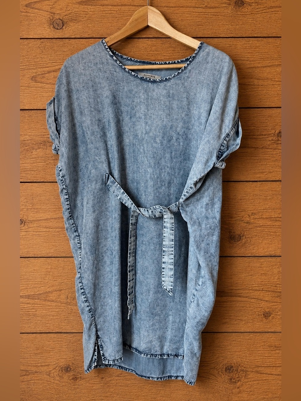All Saints Chambray Sonny Tie Front Denim Dress Sz. Small - Picture 3 of 5